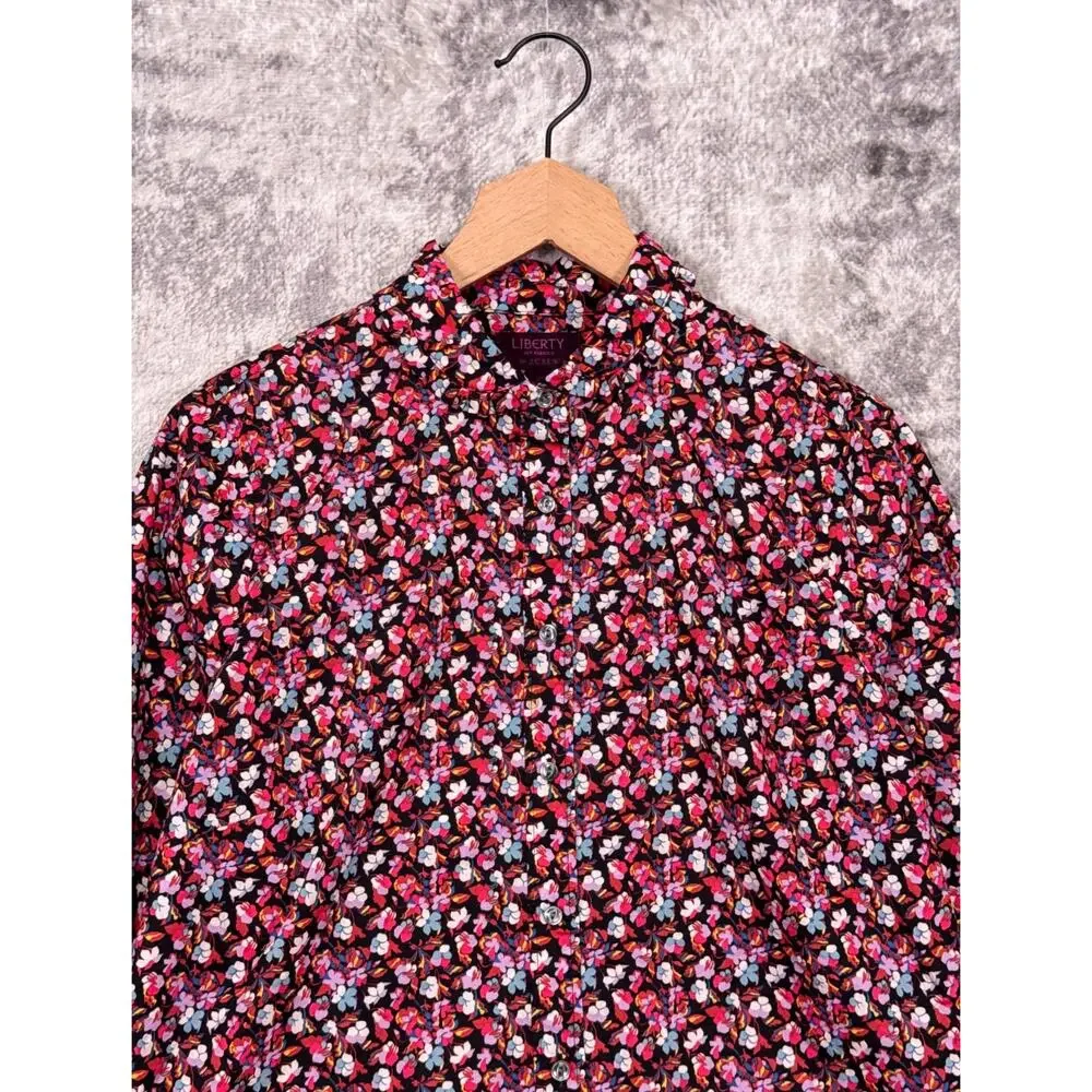 J Crew x Liberty London Shirt 10 Womens Ruffle Collar Floral Long Sleeve